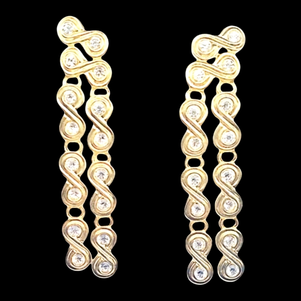 Dangling Gold Earrings with Clear Rhinestones - Picture 1 of 6